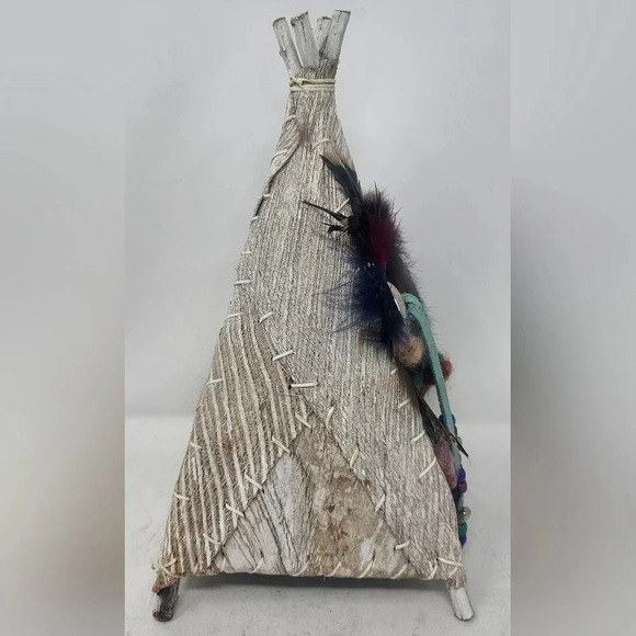 Vintage Natural Wonders Handmade Mini  Native American Indian Teepee Wigwam Fur - Picture 2 of 14